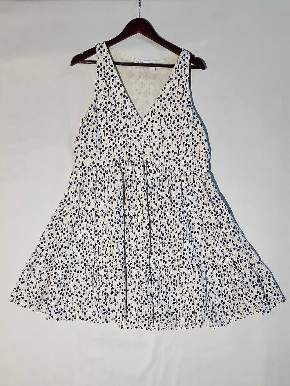 Sincerely Jules White/Cream Navy Print Tiered V-Neck Mini Dress Boho Summer XL